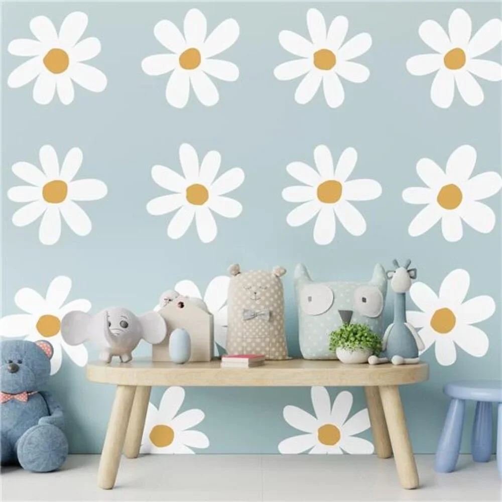 Daisy Wall Decals 12 Sheets Flower Wall Stickers Pink White Floral Nursery Decor